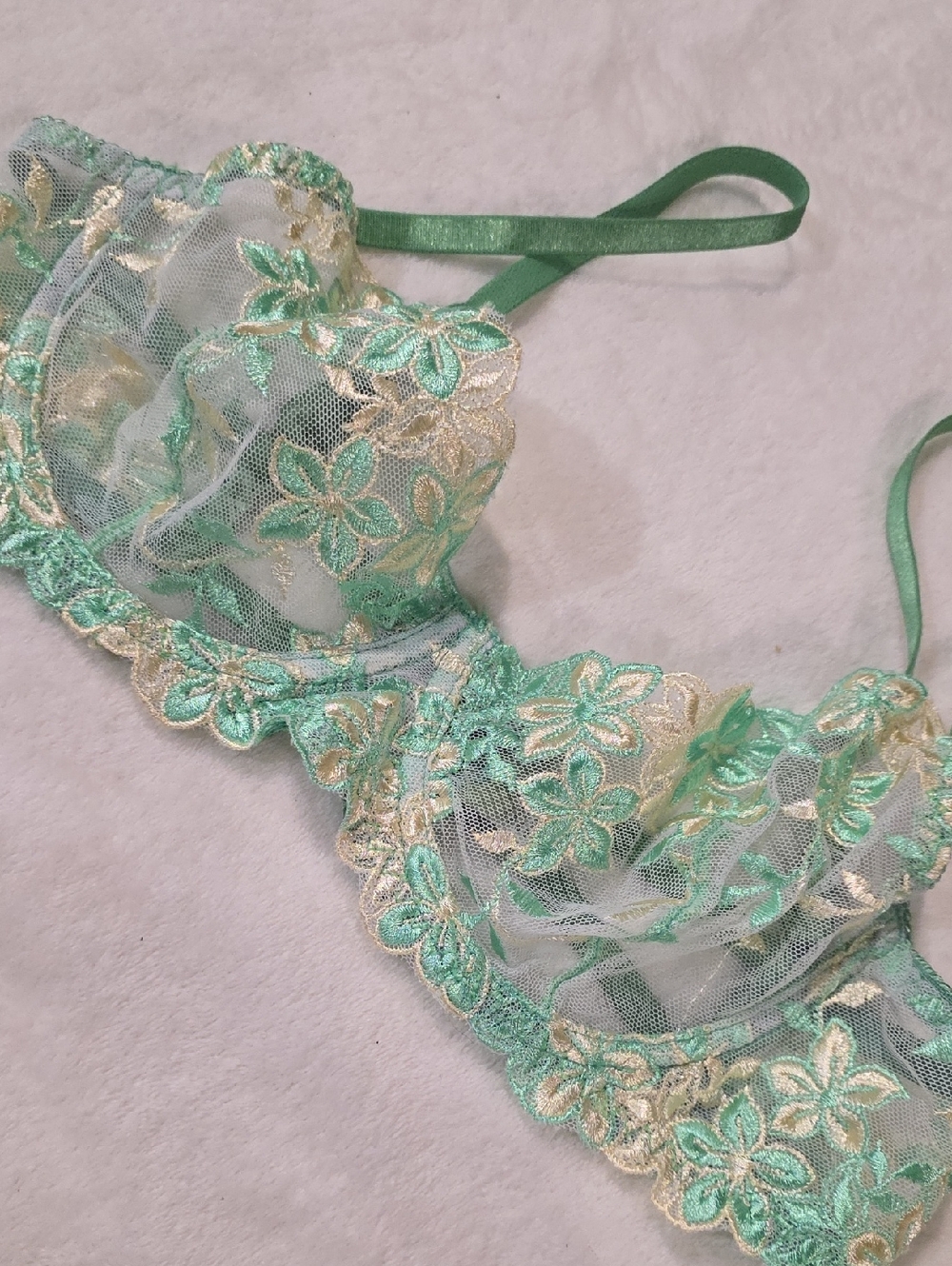 Sheer Floral Lace Underwire Bra - Mint Green